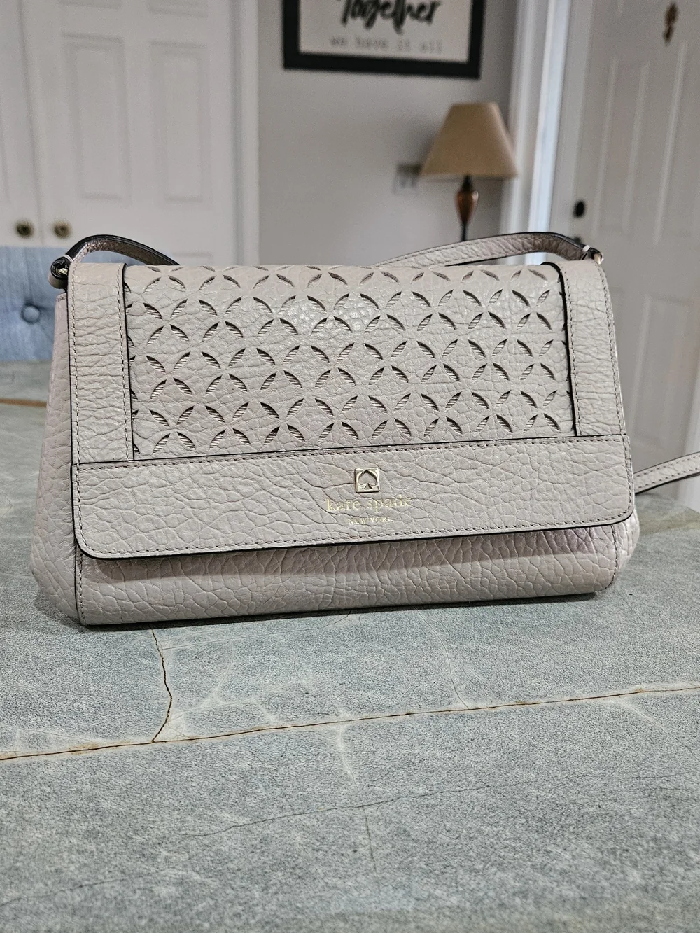 NWOT Kate Spade Gray Laser Cut Leather Crossbody Shoulder Bag